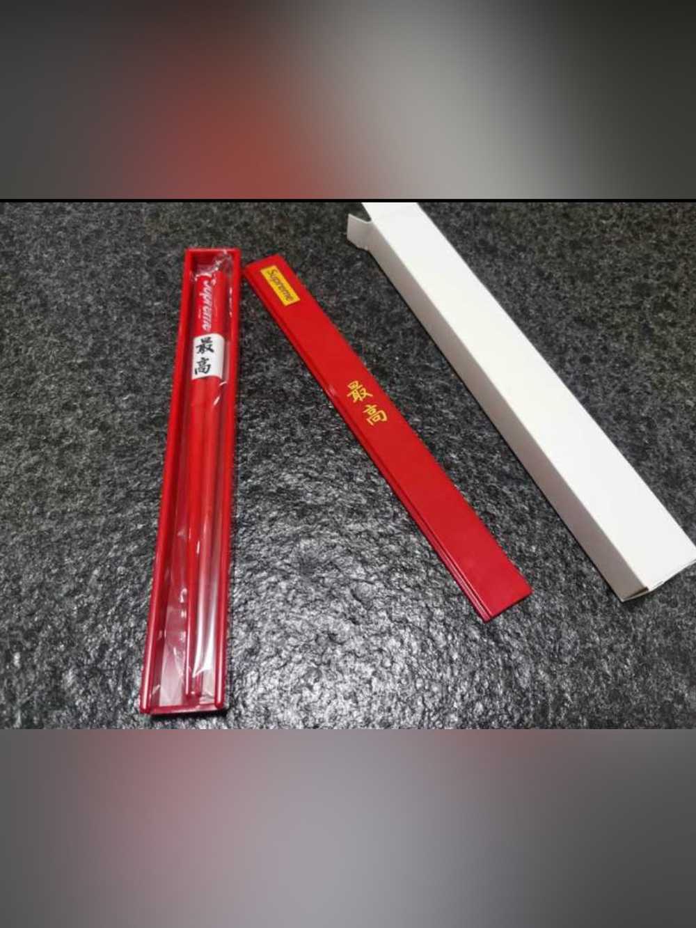 Supreme Red Pair of Decorative Chopsticks with Box